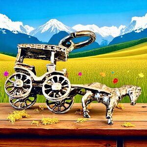 Horse & Buggy Carriage Sterling Silver Charm Surrey Pendant TINY